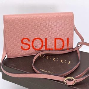 Gucci Micro GG Guccissima Pink Leather Crossbody Bag Wallet w/ Box